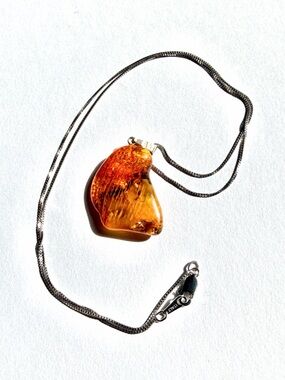 Italian 925 Sterling Silver Amber Pendant Necklace